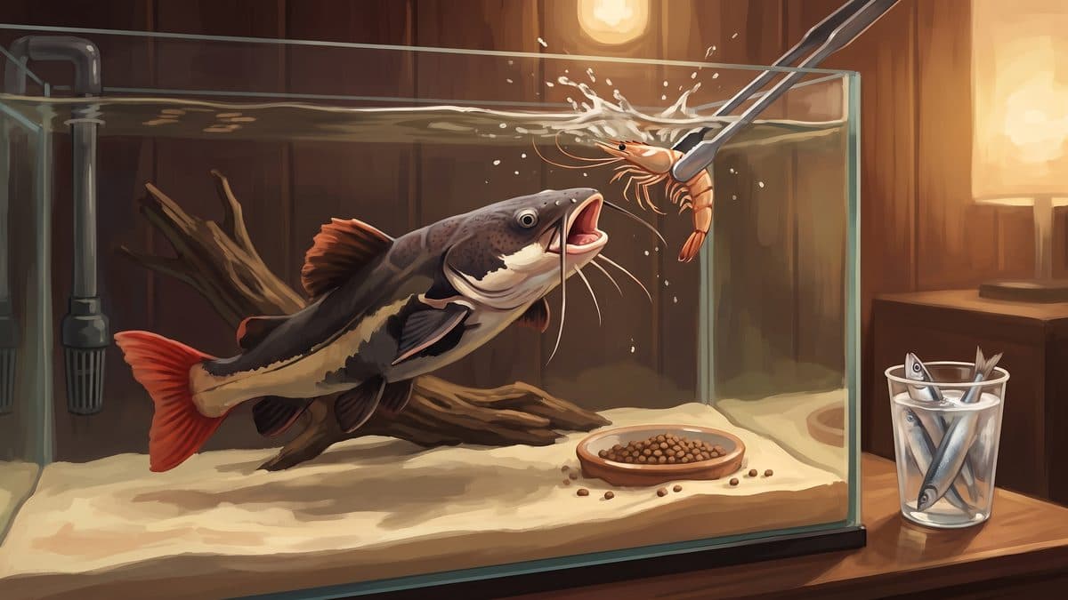 An Arowana striking at food at the water surface in a large predator aquarium — demonstrating natural feeding behaviour