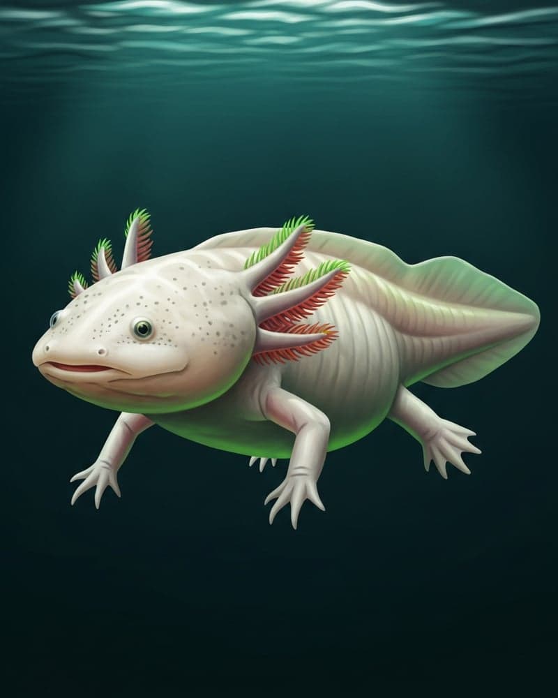 GFP Leucistic Axolotl (Ambystoma mexicanum) — premium specimen