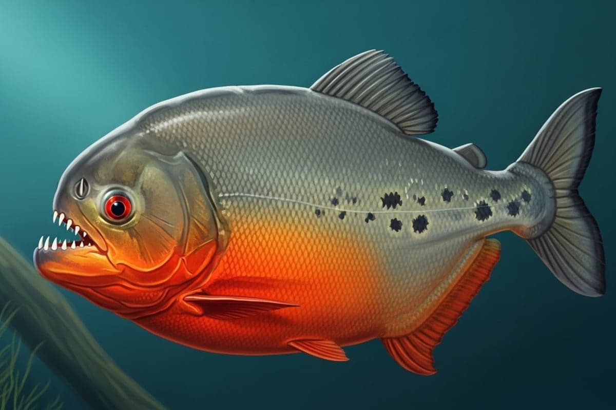 School of adult Red-Bellied Piranha displaying vivid crimson underbellies and silvery flanks in a spacious blackwater aquarium